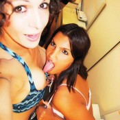 Shemale sluts Nikki Montero and Argie Vanushi suck each others shecocks